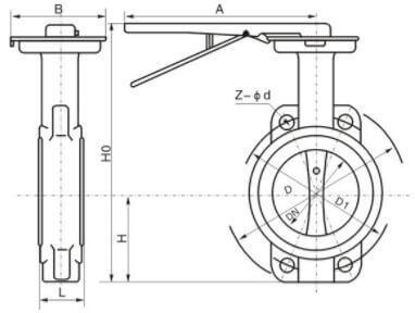 D71X 手動對夾式蝶閥外形結(jié)構(gòu)圖